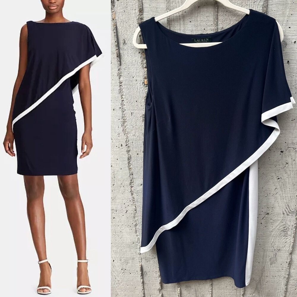 Ralph Lauren Old Money Cape Dress Women's Sz 12 Career Wear Jersey Nautical Boat